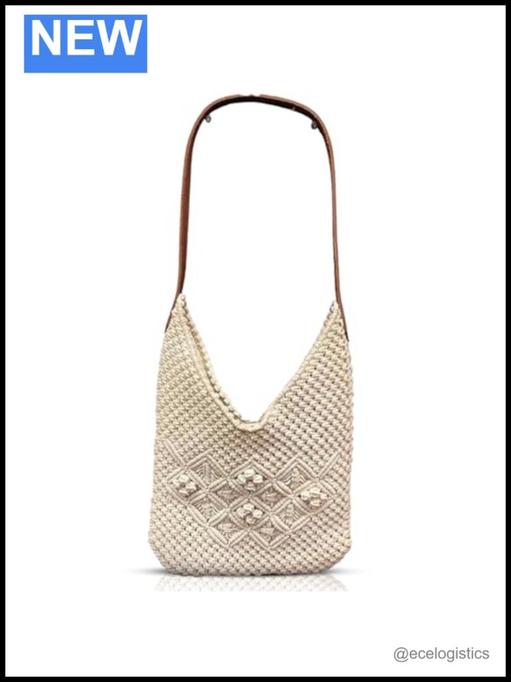 Women's Crochet Macrame Hobo Bag with Leather Handle